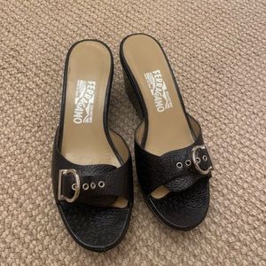 Black Vintage Ferragamo Wedges
